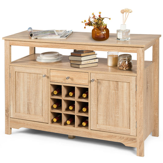 Giantex Buffet Server Sideboard, Console Table, Wood Dining Table, Cupboard Table with 2 Cabinets, 1 Drawer and 9 Wine Cabinets, Storage Organizer Kitchen and Dining Room (Natural)
