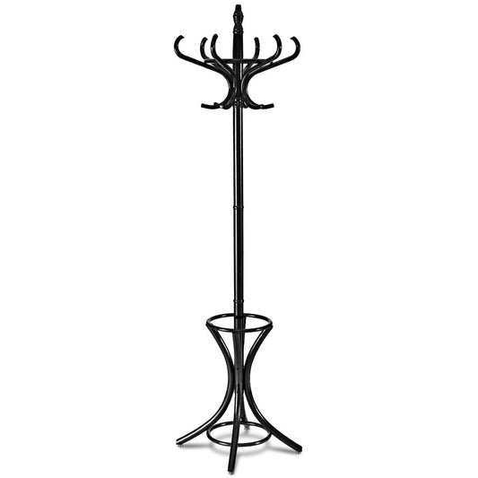 Giantex 73" Coat Rack Free standing, Wooden Coat Rack Tree with 12 Hooks and Umbrella Stand, Entryway Hall Tree for Hats Clothes Handbags (Black)