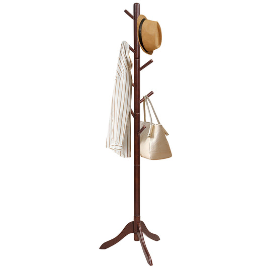 Giantex Wooden Tree Coat Stand, Height Adjustable Coat Rack w/8 Hooks & Tri-Legged Base, Standing Organizer for Office, Home, Hall, Entryway