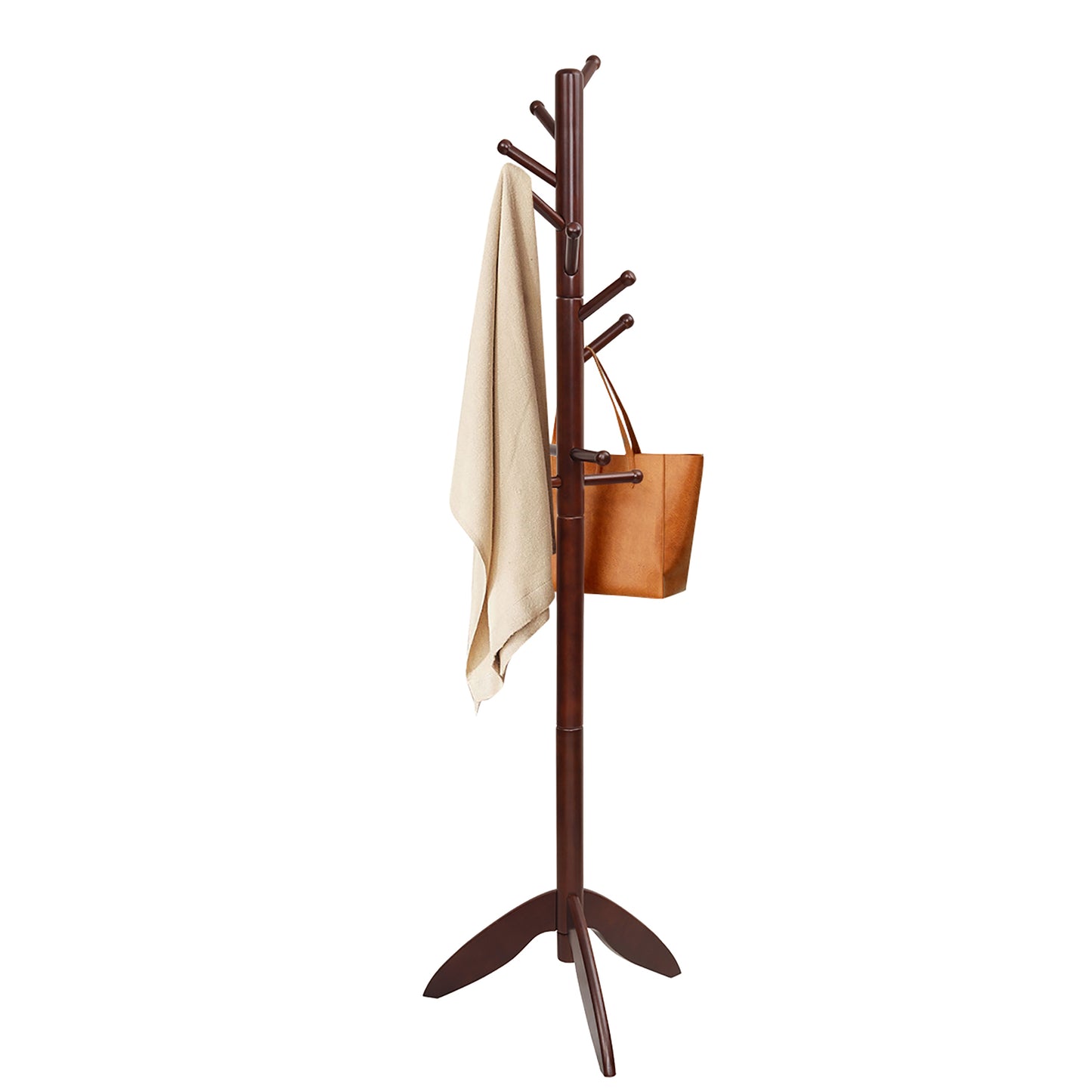 Giantex Wooden Coat Rack Stand, Coat Tree w/11 Hooks & 2 Adjustable Height, Floor Free Standing for Bedroom, Office, Hallway, Entryway, Easy to Assemble