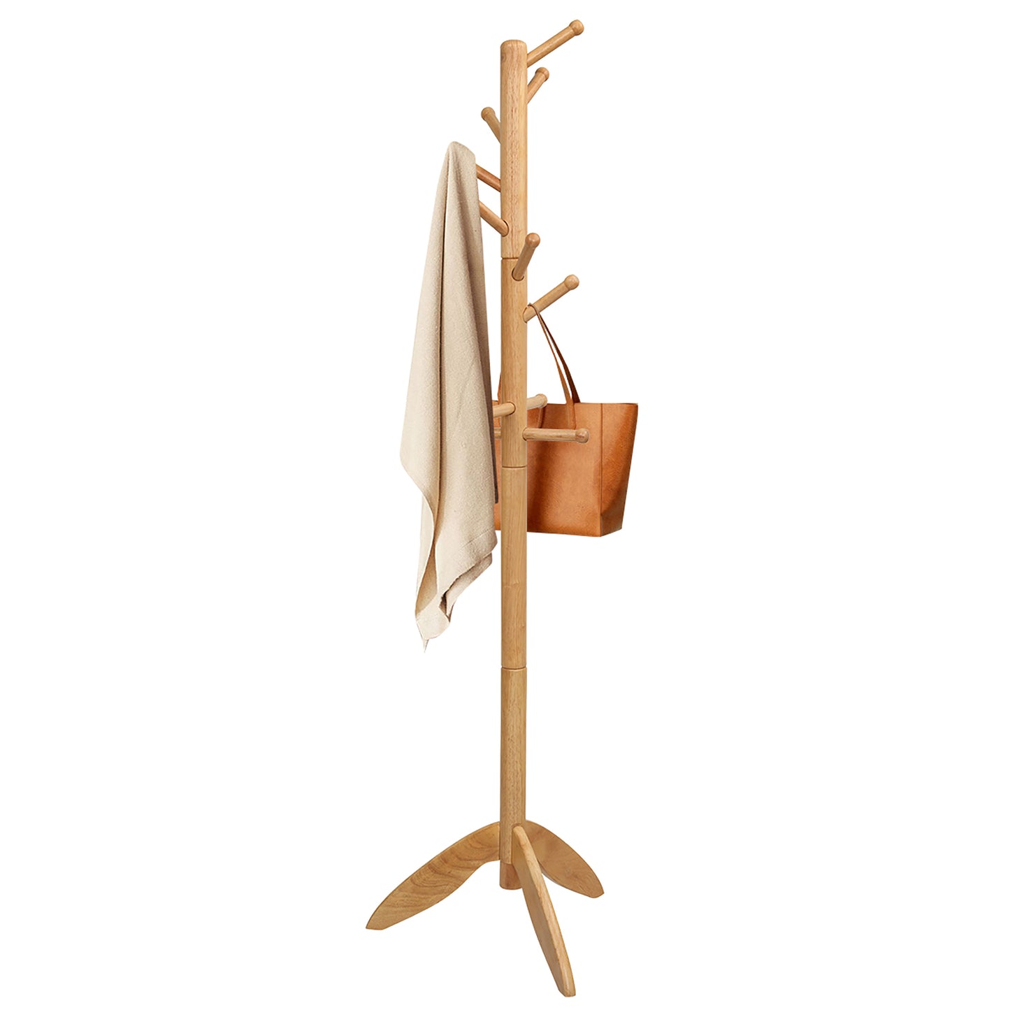 Giantex Wooden Coat Rack Stand, Coat Tree w/11 Hooks & 2 Adjustable Height, Floor Free Standing for Bedroom, Office, Hallway, Entryway, Easy to Assemble