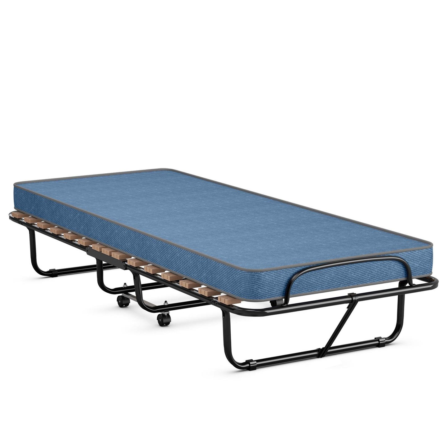 Giantex Rollaway Bed with Memory Foam Mattress, Folding Portable Guest Cot Size w/Sturdy Metal Frame for Home, Garden & Office, Made in Italy