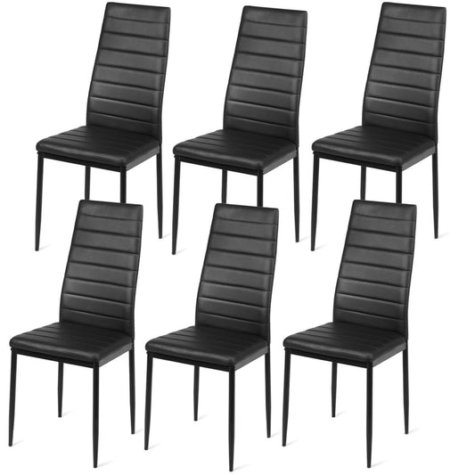 Giantex Set of 6 Dining Chairs, w/ Steel Frame, PVC Leather Dining Side Chairs, w/ Padded Seat, High Back, Feet Caps, Home Kitchen Furniture, Black