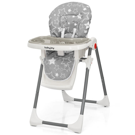 Folding High Chair for Babies & Toddlers, Infant Dining Chair w/ Removable Dishwasher Safe Tray, 5-Point Safety Belt, Wheels, Detachable Cushion, Adjustable Backrest Footrest & Height
