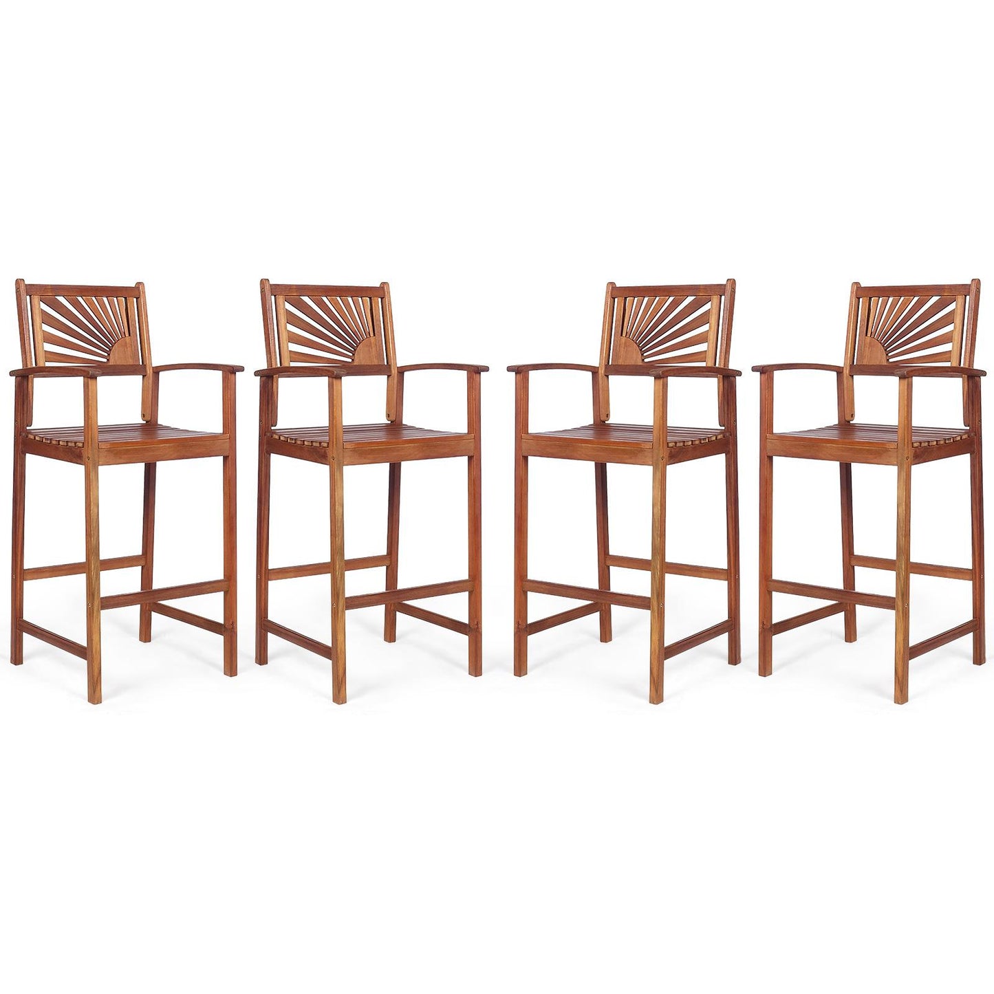 Giantex Patio Bar Stools, Outdoor Acacia Wood Bar Chairs with Sunflower Backrest, Curved Armrests & Breathable Seat, Ideal for Balcony, Sunroom, Patio, Easy Assembly