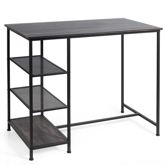 Giantex Counter Height Pub Table, Modern Dining Table w/Metal Frame, 3 Open Shelves, Bar Table for Living Room, Dining Room, Bar, Small Space, Black