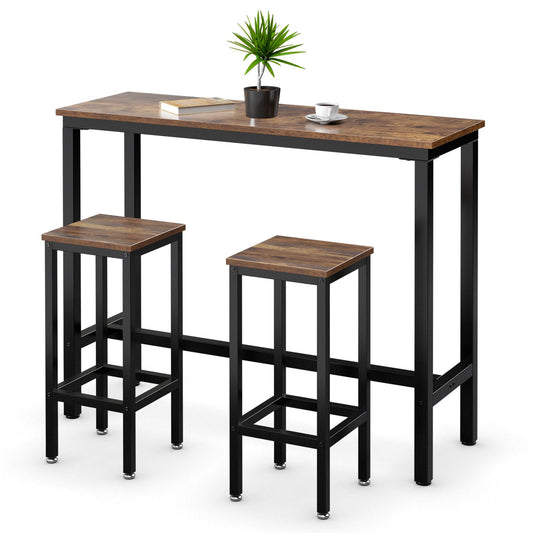 Giantex 3 Piece Bar Table Set, Pub Height Dining Table Set w/Counter Height Backless Stools, 39.5” Bar Table with 2PC 28” Bar Stools, Breakfast Table Set for Pub, Bistro, Apartment