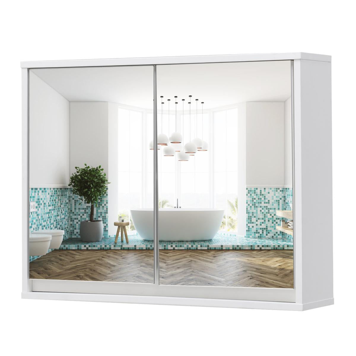 Giantex Bathroom Wall Mounted Storage Cabinet, Medicine Cabinet with Double Mirrored Doors, 22 x 5.5 x 18 inches (White)