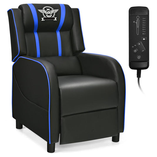 Giantex Gaming Recliner Chair, Reclining Gaming Chair Ergonomic Leather Sofa with Footrest Lumbar Support Headrest and Side Pouch for Living Room Home Theater