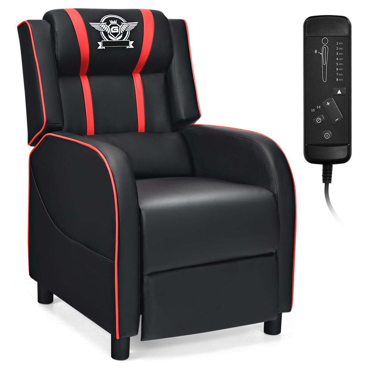 Giantex Gaming Recliner Chair, Reclining Gaming Chair Ergonomic Leather Sofa with Footrest Lumbar Support Headrest and Side Pouch for Living Room Home Theater