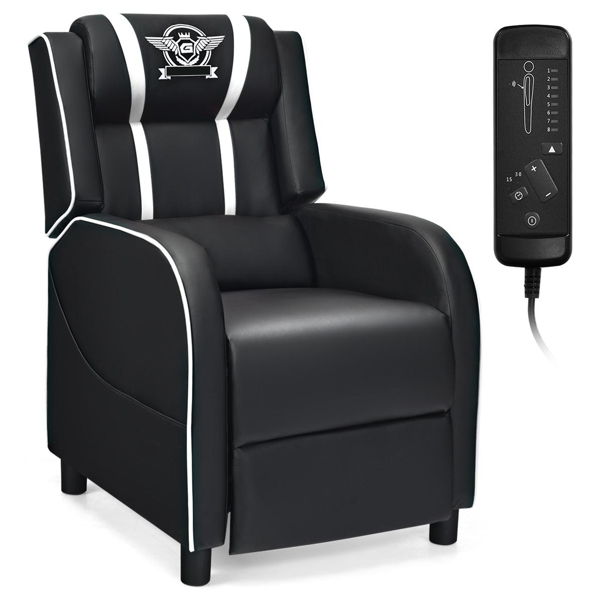 Giantex Gaming Recliner Chair, Reclining Gaming Chair Ergonomic Leather Sofa with Footrest Lumbar Support Headrest and Side Pouch for Living Room Home Theater