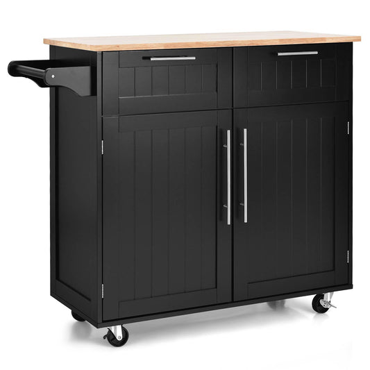 Giantex Rolling Kitchen Island Cart Storage Trolley Multipurpose Serving Cart with Storage,Lockable Wheels,Towel Rack and Rubber Wood Top