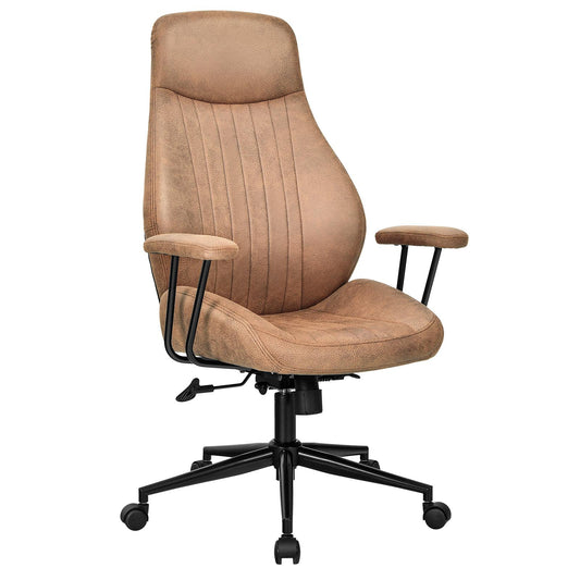 Giantex Ergonomic Office Chair, Suede Fabric Executive Chair, High Back Computer Desk Chair with Removable Padded Armrest for Executive Home Office