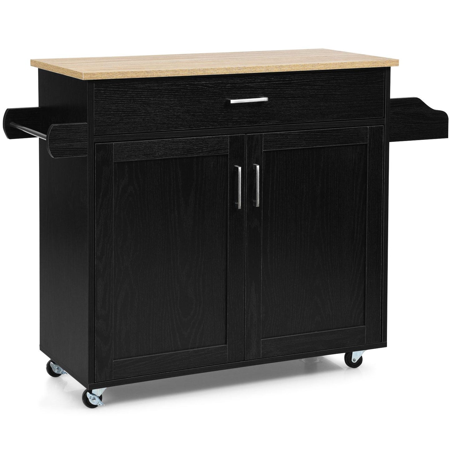Giantex Kitchen Island Cart with Storage Cabinet on Wheels, Spice Rack Towel Rack & Drawer