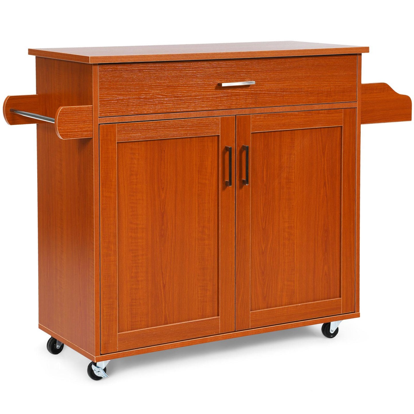 Giantex Kitchen Island Cart with Storage Cabinet on Wheels, Spice Rack Towel Rack & Drawer