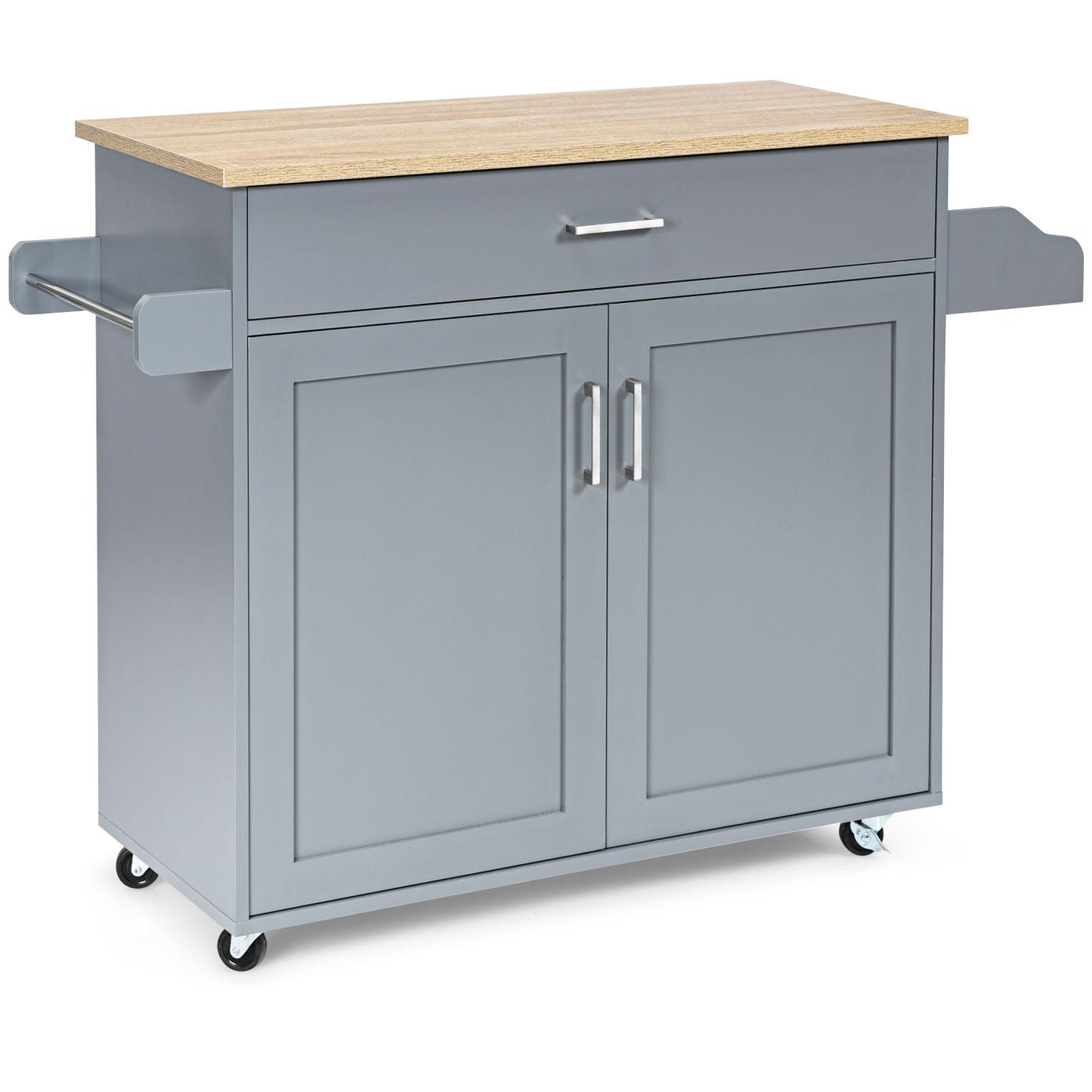 Giantex Kitchen Island Cart with Storage Cabinet on Wheels, Spice Rack Towel Rack & Drawer