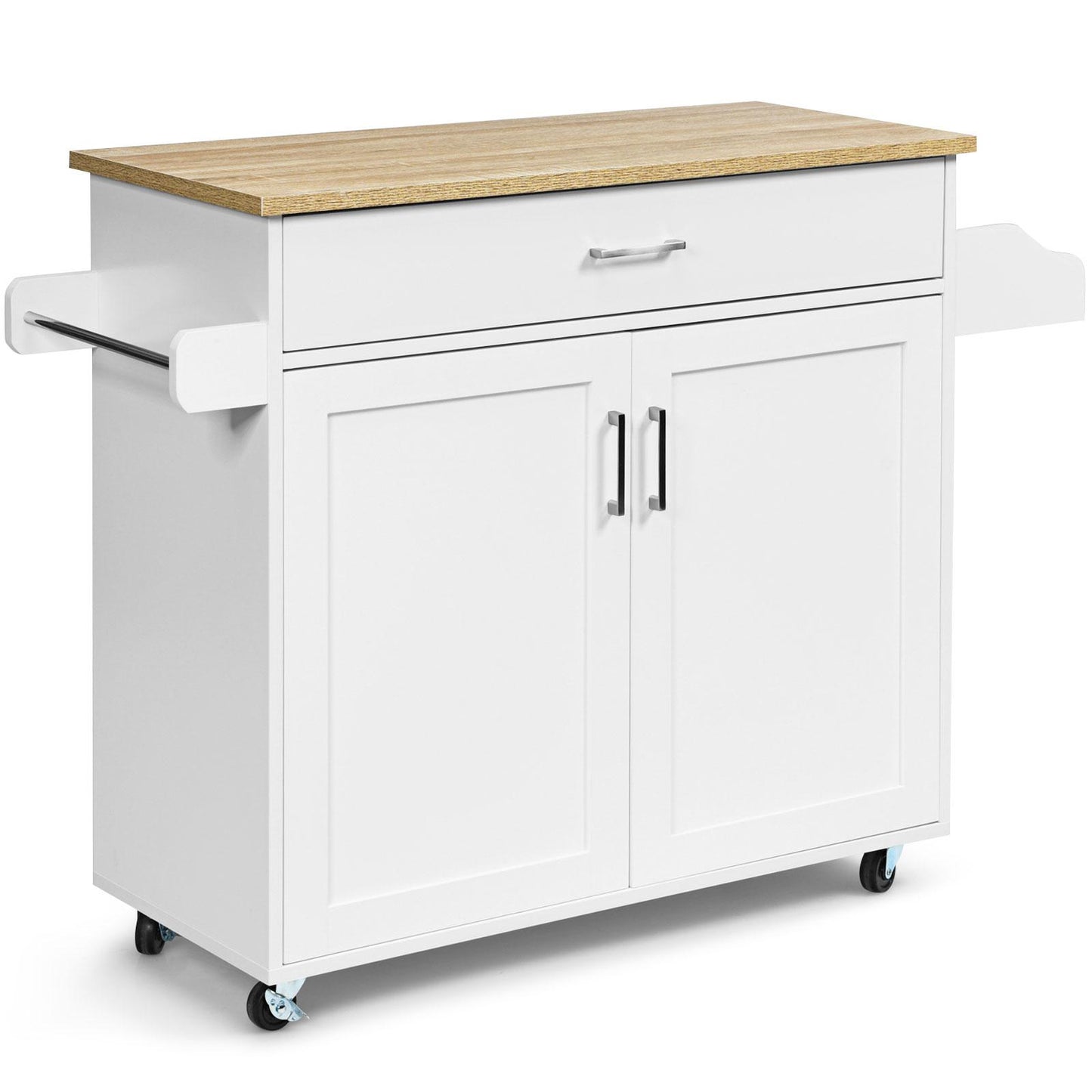 Giantex Kitchen Island Cart with Storage Cabinet on Wheels, Spice Rack Towel Rack & Drawer