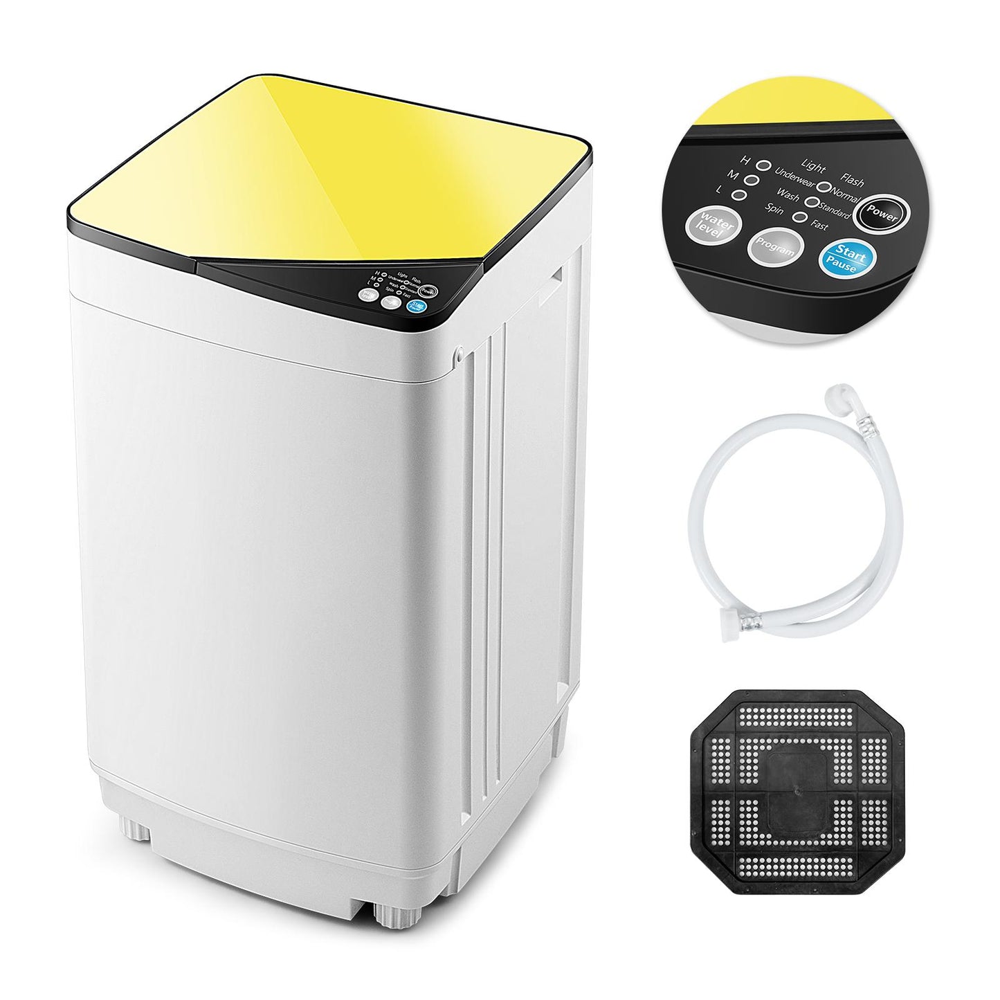 Giantex Full-Automatic Washing Machine, 7.7lbs Capacity Washer and Spinner Combo w/Built-in Barrel Light, Drain Pump & Long Hose, Compact Laundry Washer for Small Spac/RV/Dorm