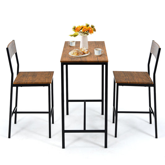 Giantex 3 Pieces Bar Table Set, Pub Table Set, Modern Industrial-style Table & Chair Set for Kitchen, Dining Room, Easy Assembly