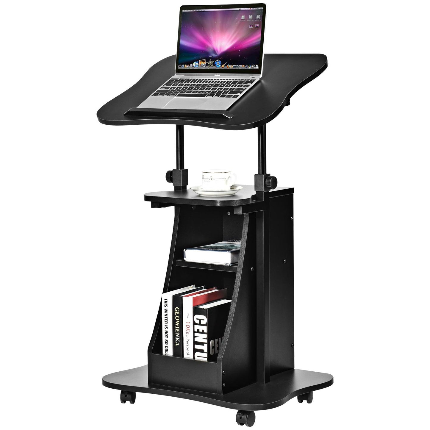 Giantex Stand Up Laptop Podium, Height Adjustable Mobile Stand, olling Lecture Desk, Computer Desk w/Swivel Lockable Wheels, Sit-to-Stand Lectern