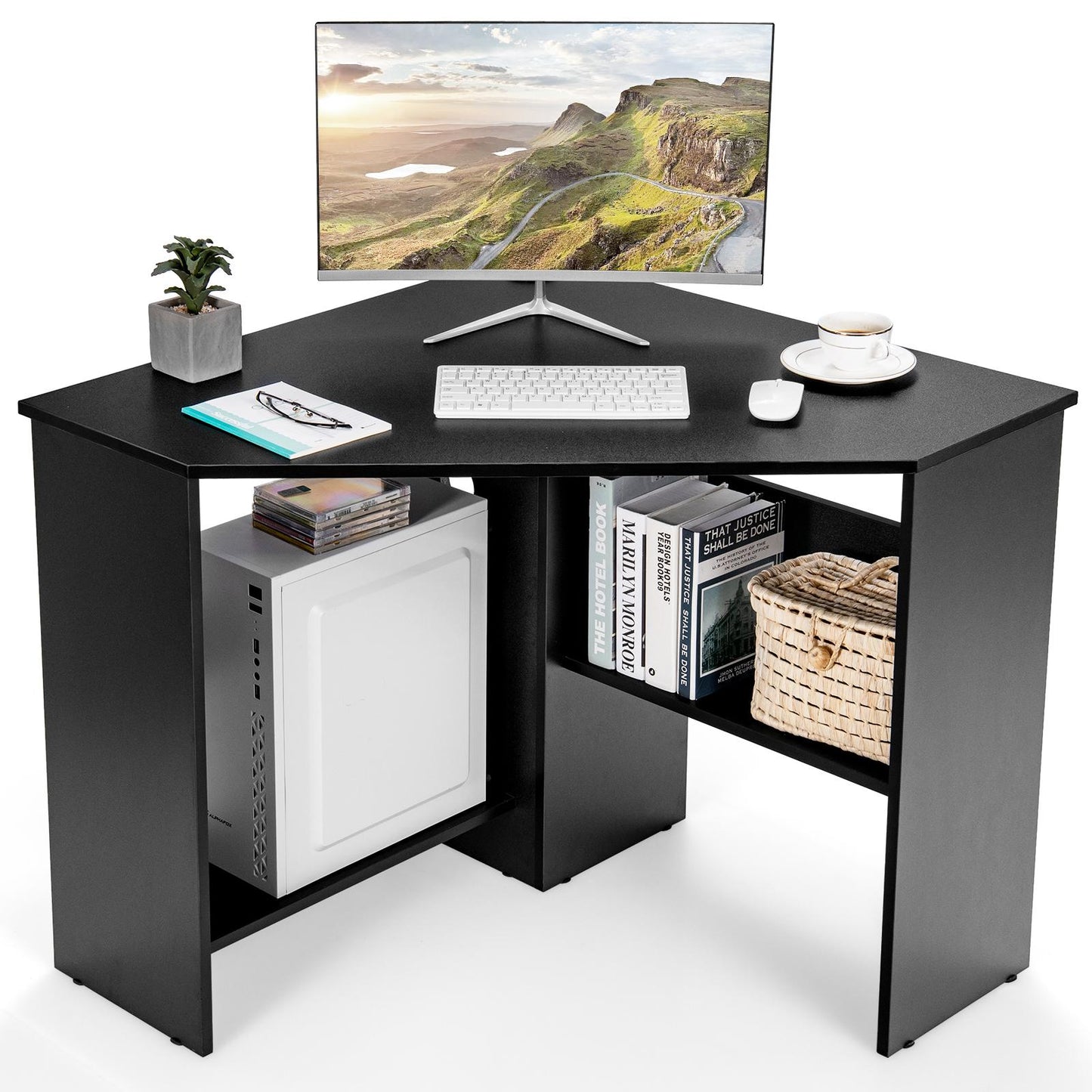 Ginatex Corner Computer Desk, Space-saving Triangular Writing Desk, Multi-functional Console Table for Small Space in Home Office