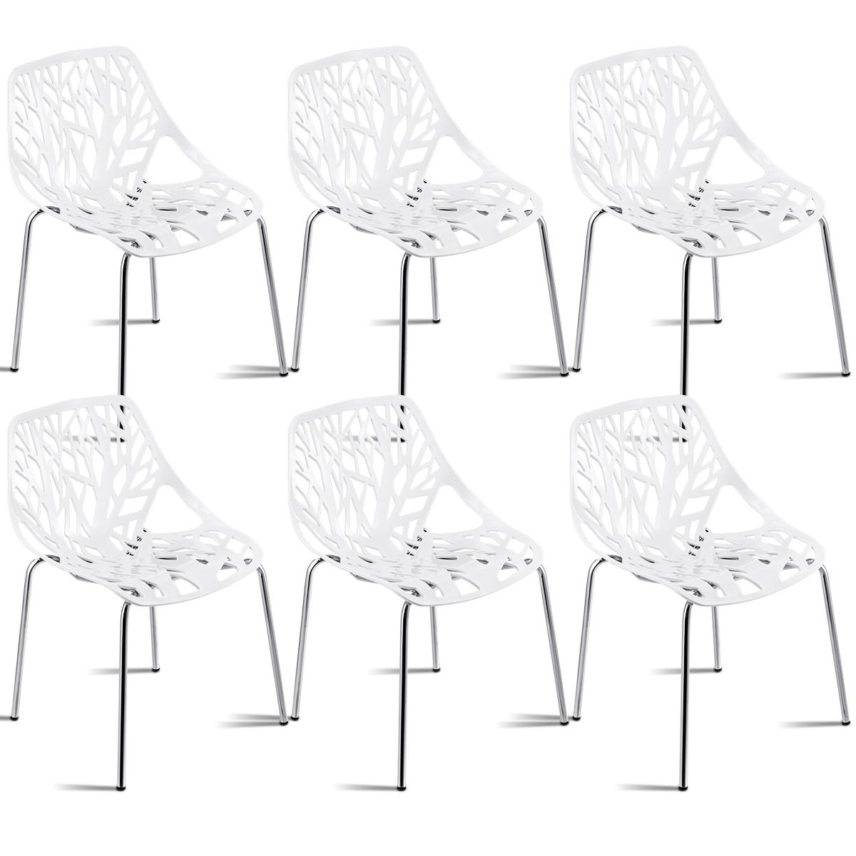 Giantex Set of 6 Modern Stackable Plastic Dining Chair, Hollow-Out Geometric Style Chairs Furniture White