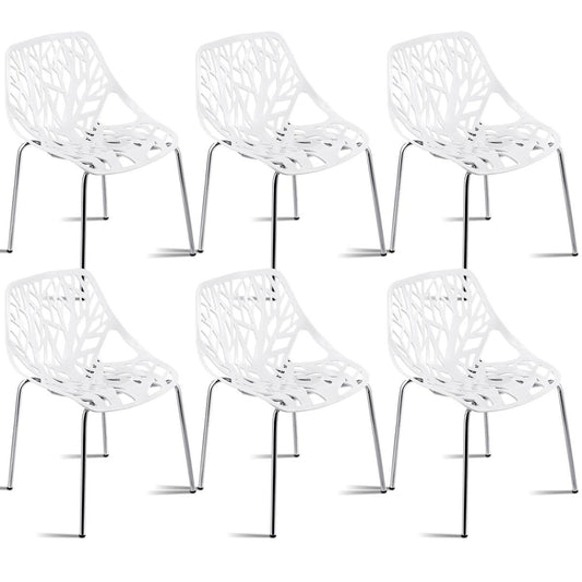 Giantex Set of 6 Modern Stackable Plastic Dining Chair, Hollow-Out Geometric Style Chairs Furniture White