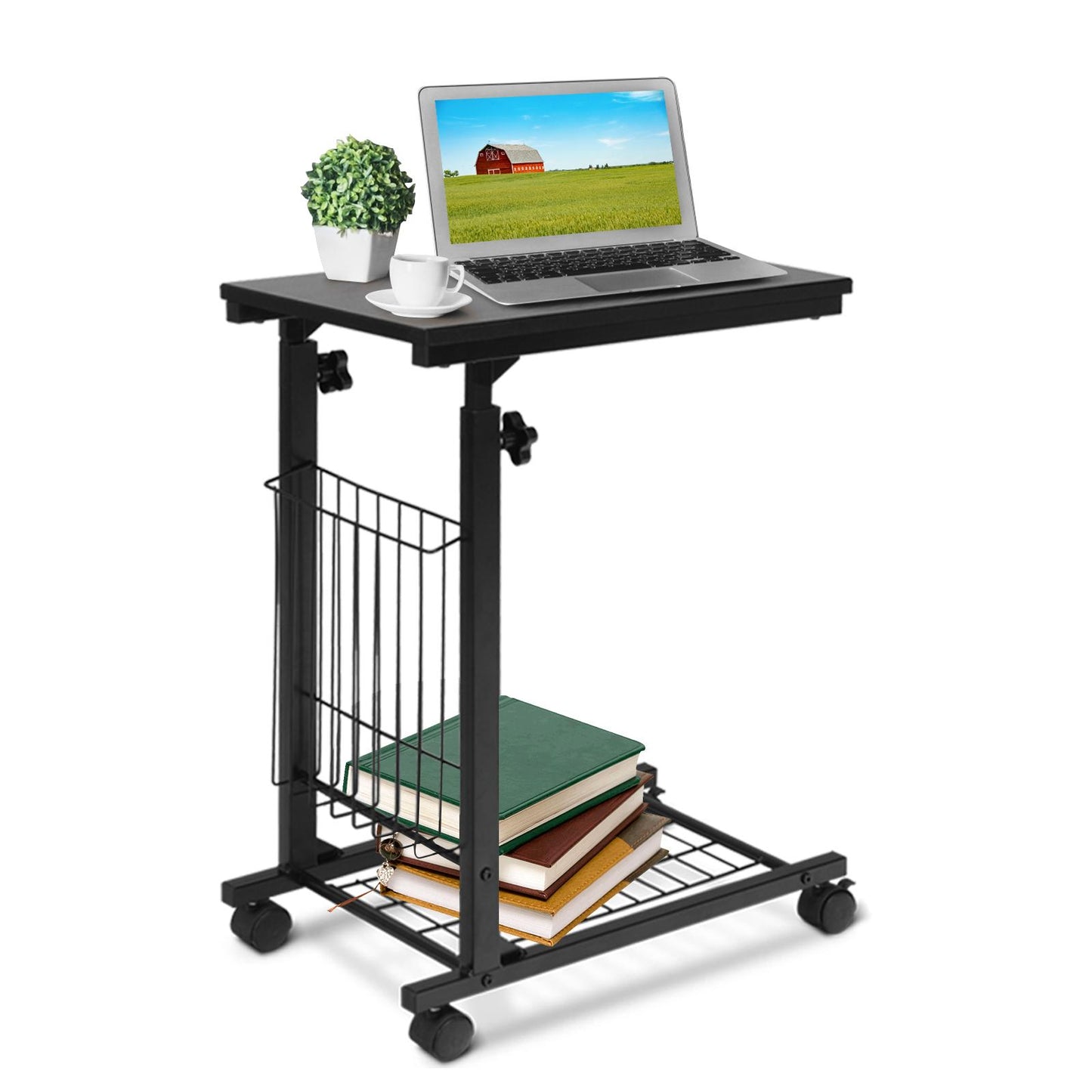 Giantex C-Shape Side Table, Height Adjustable Sofa Table w/Wheels, Snack End Table for Living Room, Bedroom, Office