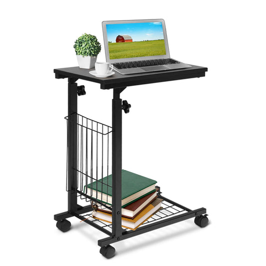 Giantex C-Shape Side Table, Height Adjustable Sofa Table w/Wheels, Snack End Table for Living Room, Bedroom, Office