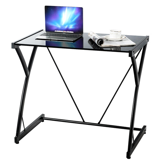 Giantex Glass Top Computer Desk, Home Office Modern Stylish Writing Desk, Multipurpose Computer Workstation for Working, Gaming, Making-up
