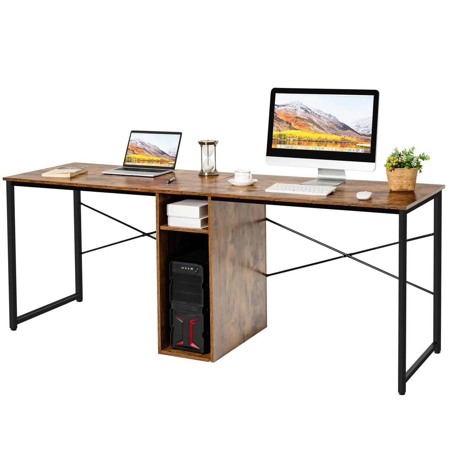 Giantex Two Person Computer Desk, Large Double Workstation, Multifunctional Work Table for Home Office