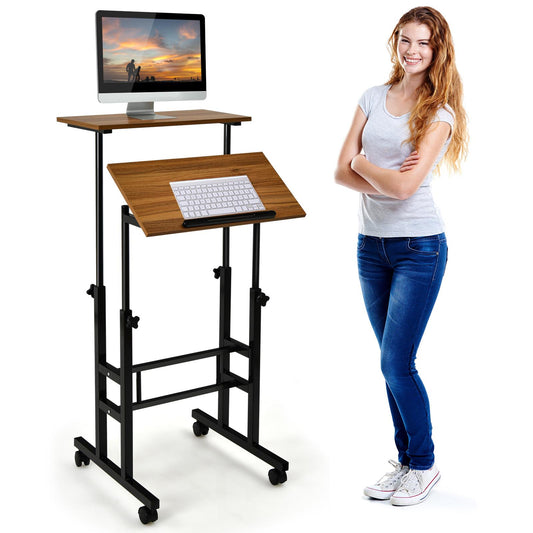 Giantex Mobile Standing Desk, Height Adjustable Sit to Stand Desk, Portable Laptop Desk, 2-Tier Computer Workstation for Home Office
