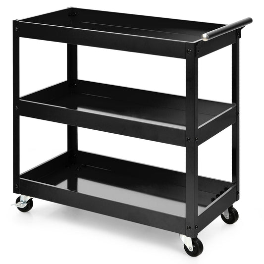 Giantex 3-Shelf Tool Cart w/Lockable Wheels, Steel Utility Mobile Storage Cabinet Organizer Trolley w/330 lbs Capacity