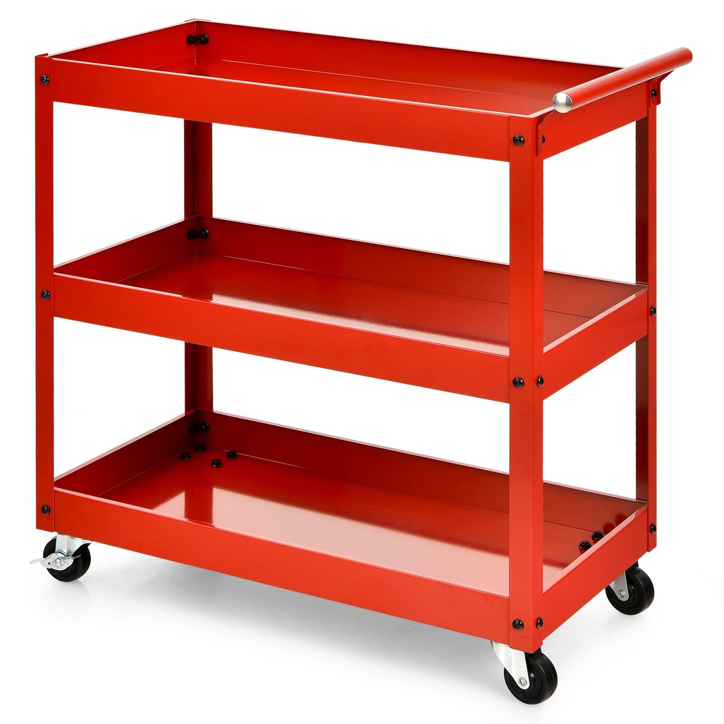 Giantex 3-Shelf Tool Cart w/Lockable Wheels, Steel Utility Mobile Storage Cabinet Organizer Trolley w/330 lbs Capacity