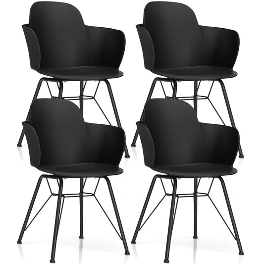 Giantex Modern Dining Chairs Set of 4, Lounge Plastic Accent Chair w/ Ergonomic Backrest,  Leisure Armchair for Kitchen, Dining Room, Bedroom, Living Room