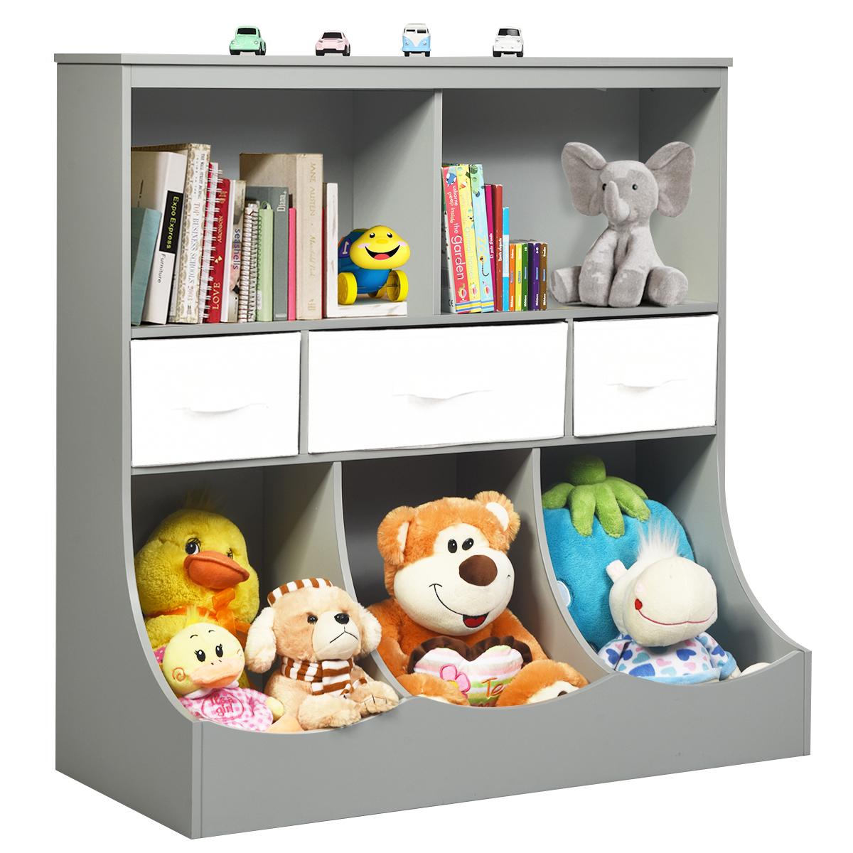 Giantex 3-Tier Kids Bookcase Toddler Storage Organizer Cabinet Shelf w/8 Compartment Box &  Removable Drawers for Children