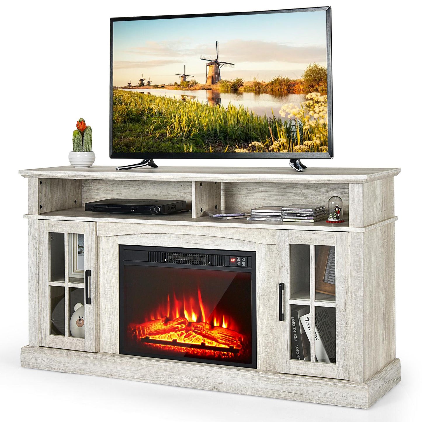 Giantex 58 inch TV Stand w/Electric Fireplace, TV Entertainment Center w/Fireplace Insert