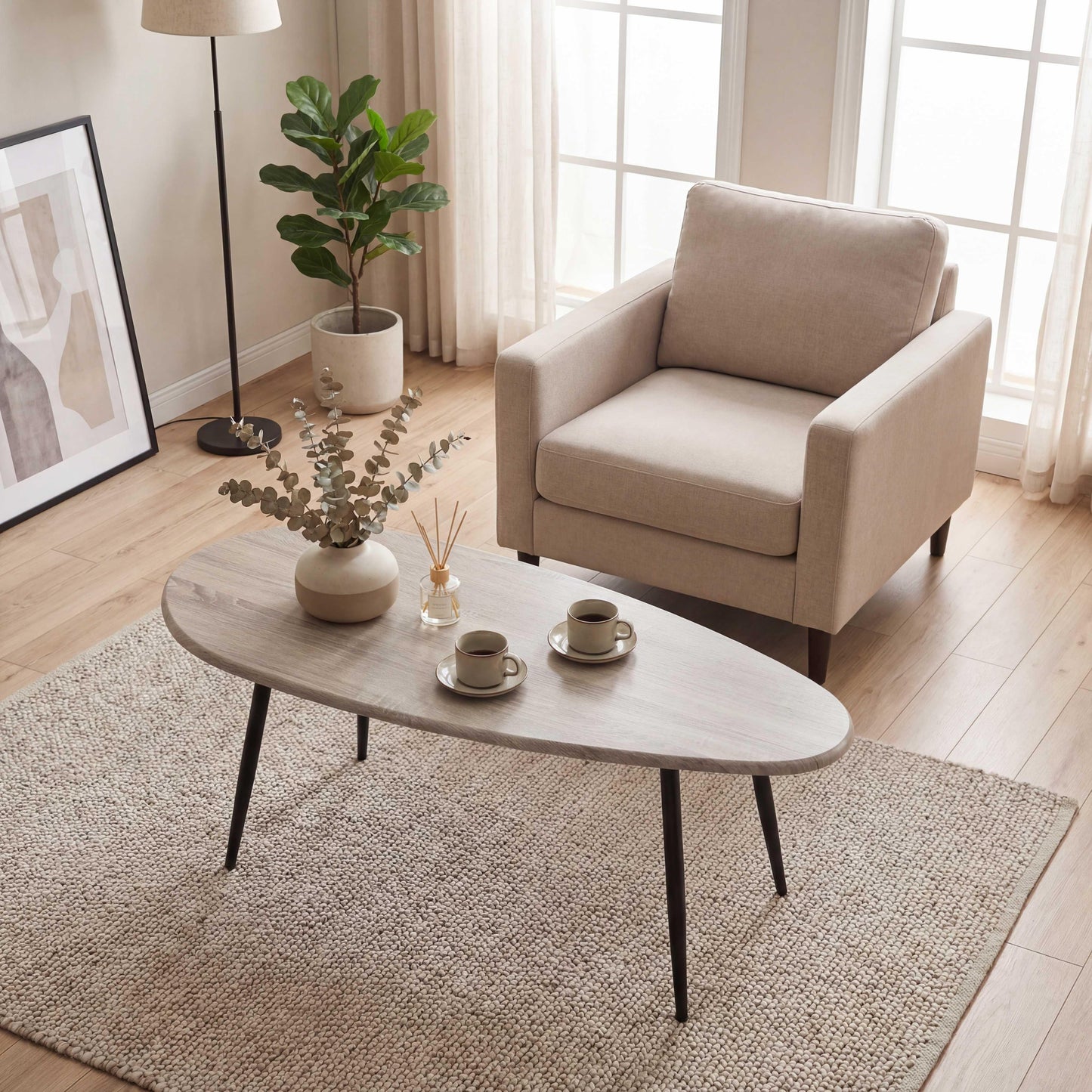 Giantex Oval Coffee Table, Mid-Century Sofa Accent Table w/Rounded Edges, Easy Assembly, Gray