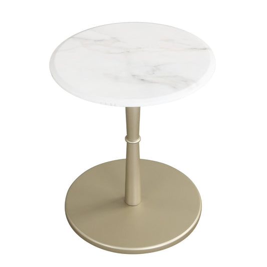 Giantex Round Marble Side Table, End Table w/Wooden Base, Drink Tablefor Small Spaces