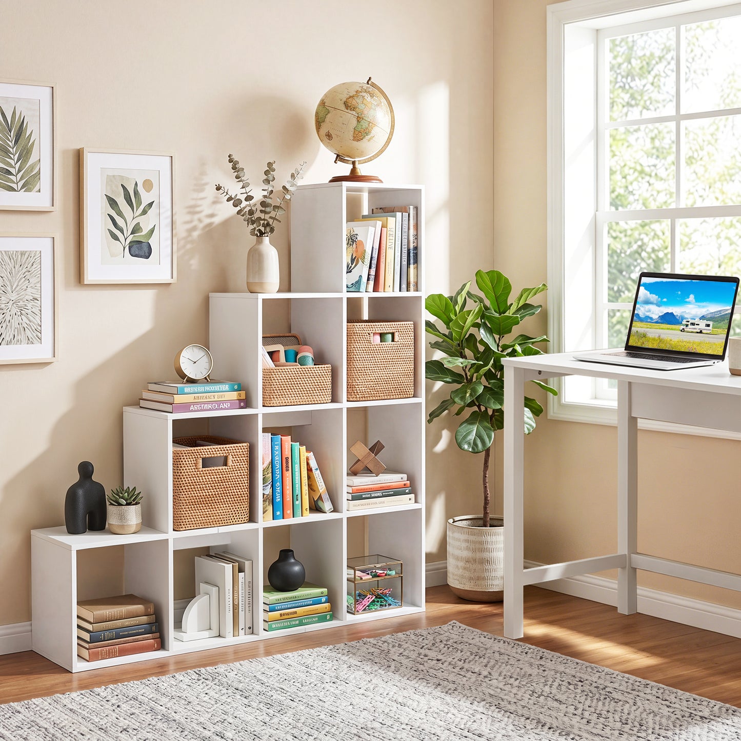 Giantex 10-Cube Bookcase, Wooden Display Shelf w/Anti-Tipping Kits, White