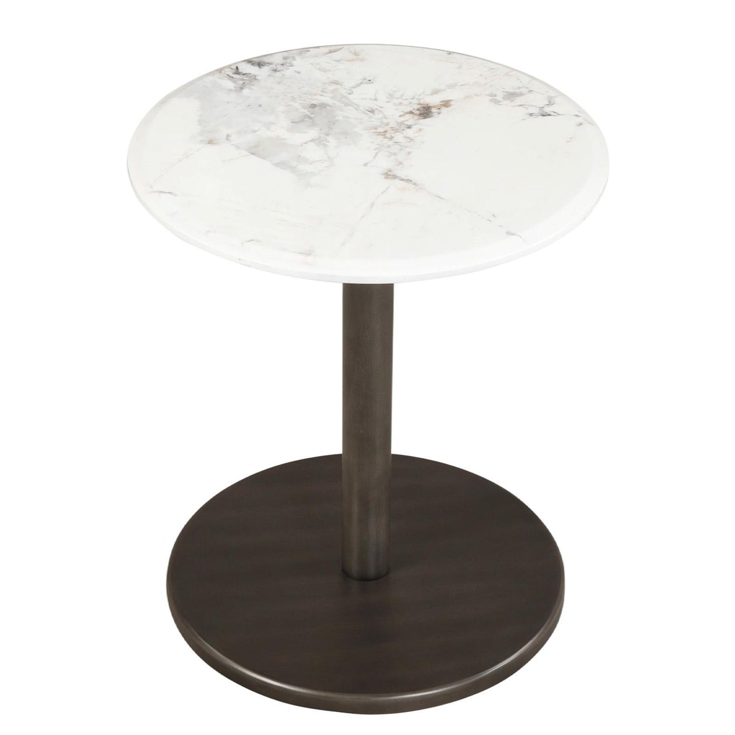 Giantex Round Marble Side Table, End Table w/Wooden Base, Drink Table for Small Spaces