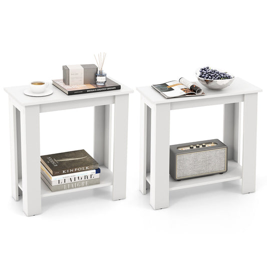 Giantex 2-Tier End Table Set of 2, Simple Design Sofa Bedside Table for Small Spaces, White