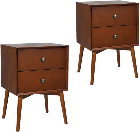 Giantex 2-Drawer Nightstand, Mid Century Modern Style Bedside Table, Compact Accent Sofa Side Table for Bedroom, Living Room, Sitting Room or Office, 18 x 15 x 27 inches (2)