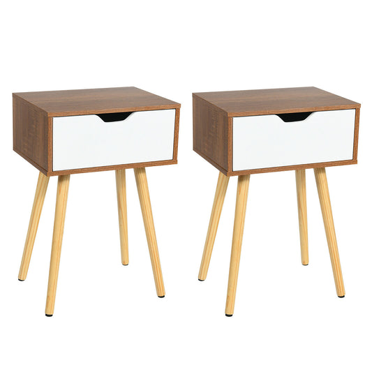 Giantex Mid-Century Nightstand, End Table with Drawer, Wood Bedside Table Side Table for Bedroom