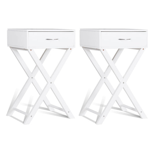 Giantex Modern Versatile Nightstands, Giantex X-Design Accent End Table, Night Stand Storage Shelf with Bin Drawer for Living Room Bedroom032WH