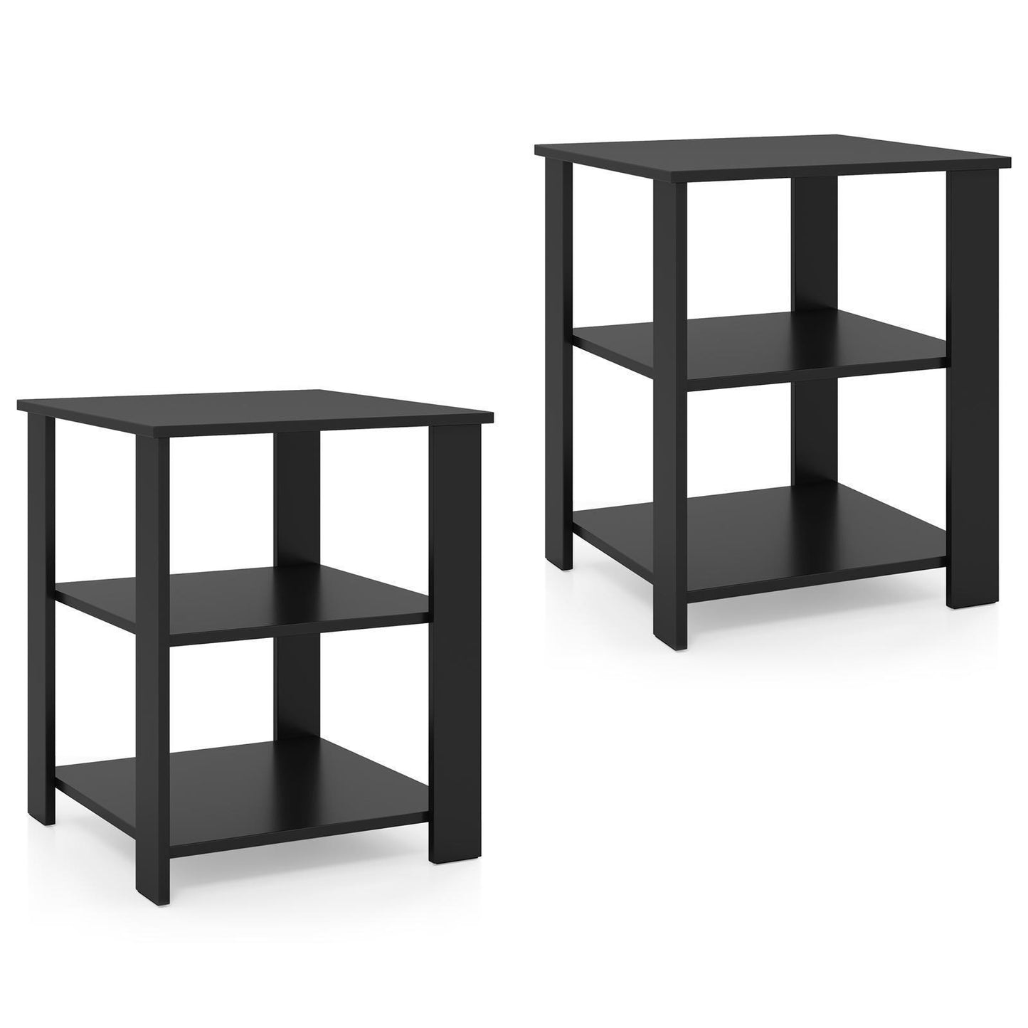 Giantex Set of 2 End Table,Square Nightstand Bedside Table w/Storage Shelves, Black