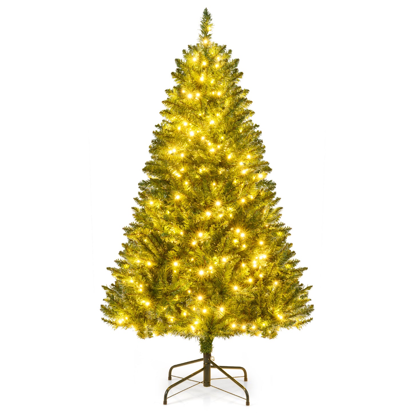 Giantex Artificial Pre-Lit Christmas Tree 5 FT, 510Branch Tips, 400Warm White LED Lights, 7 Lighting Modes, Hinged Design with Folding Metal Stand for Home Party Holiday