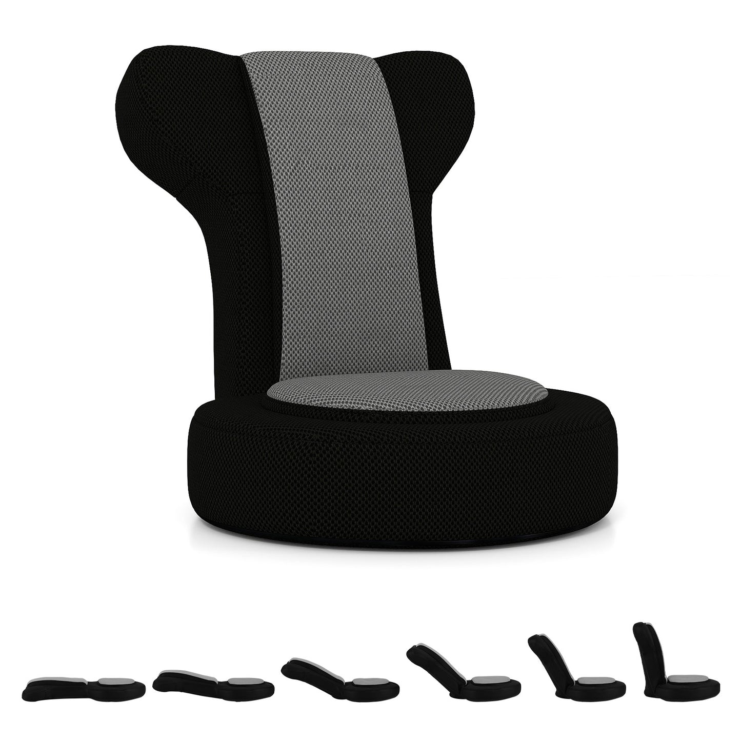 Giantex Floor Gaming Chair for Adults with 5-Level Backrest 14-Position Headrest Mesh Cover Black + Gray