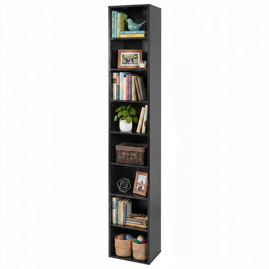 Giantex 71" Tall Narrow Bookshelf, 8-Tier Slim Bookcase, Cube Storage Organizer w/Adjustable Shelves, Black