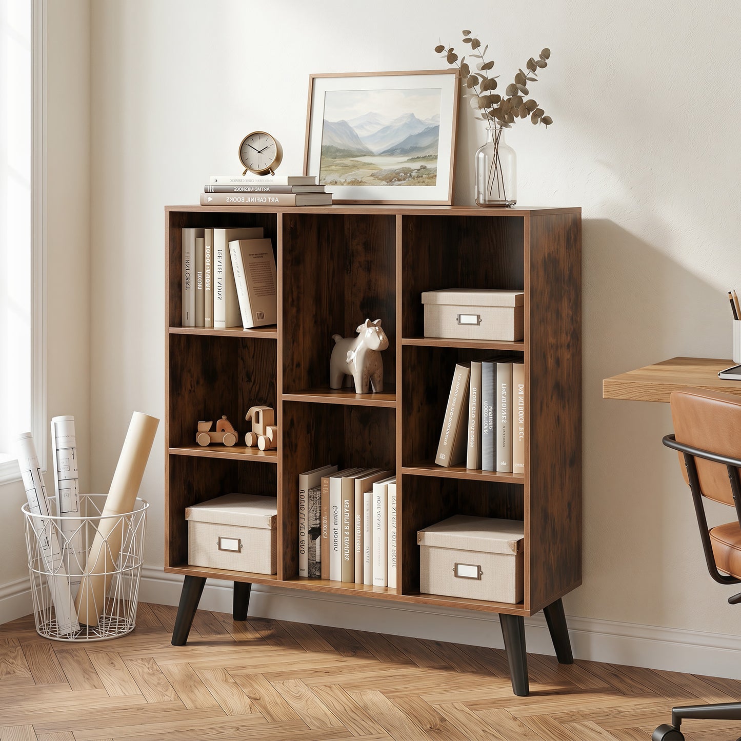 Giantex 8-Cube Bookcase, Book Storage Organizer w/Legs, Freestanding Open Book Shelves, Brown